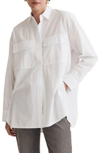 Madewell The Signature Poplin Oversize Button-up Shirt In Eyelet White