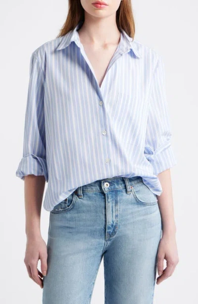 Madewell The Signature Stripe Cotton Poplin Y-neck Shirt The Signature Y-neck Shirt In Blue