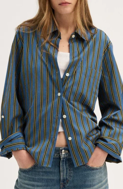 Madewell The Signature Stripe Y-neck Shirt In Port Blue Stripe