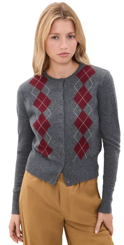 Madewell The Sophia Cardigan Hthr Grey And Merlot Argyle In Gray