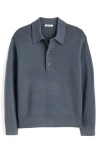 Madewell Three-button Merino Wool Polo Sweater In Dark Grey