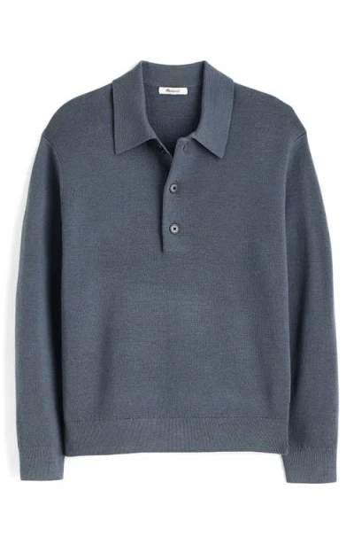 Madewell Three-button Merino Wool Polo Sweater In Dark Grey