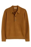 Madewell Three-button Merino Wool Polo Sweater In Rich Camel