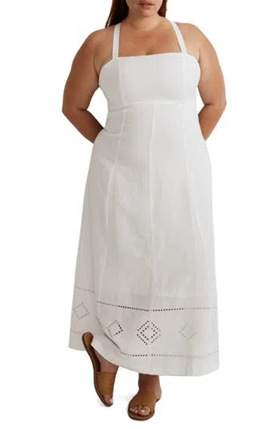 Madewell Tie Back Linen Blend Maxi Dress In Eyelet White