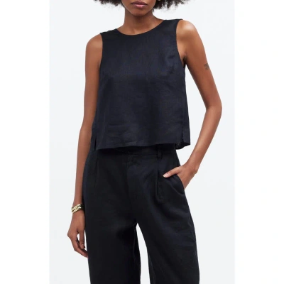 Madewell Tie Back Scoopneck Linen Tank In True Black