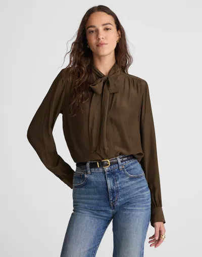 Madewell Tie-neck Long-sleeve Top In Brown