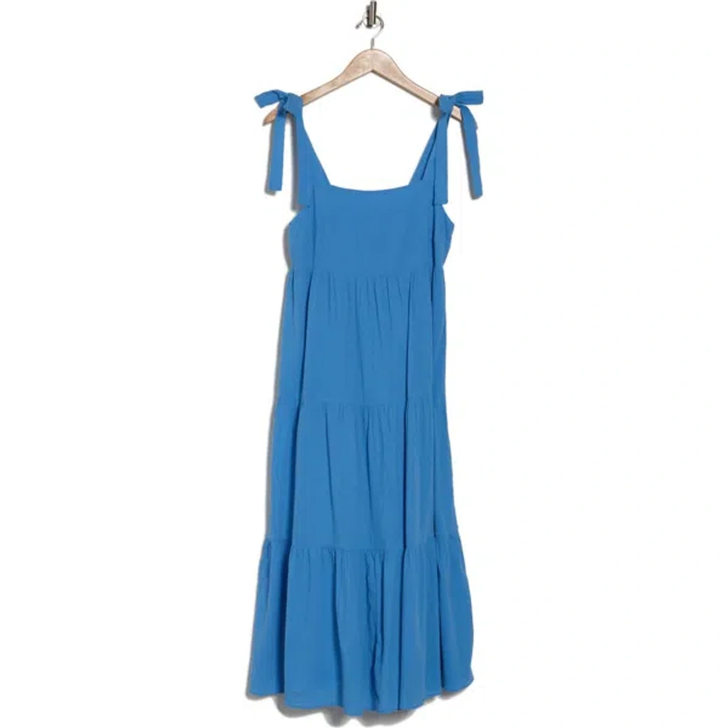 Madewell Tie Strap Tiered Midi Dress In Ornamental Blue | ModeSens