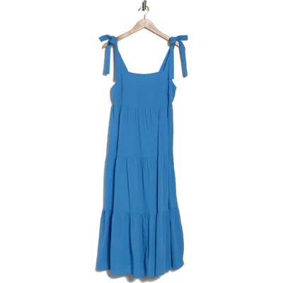 Madewell Tie Strap Tiered Midi Dress In Ornamental Blue
