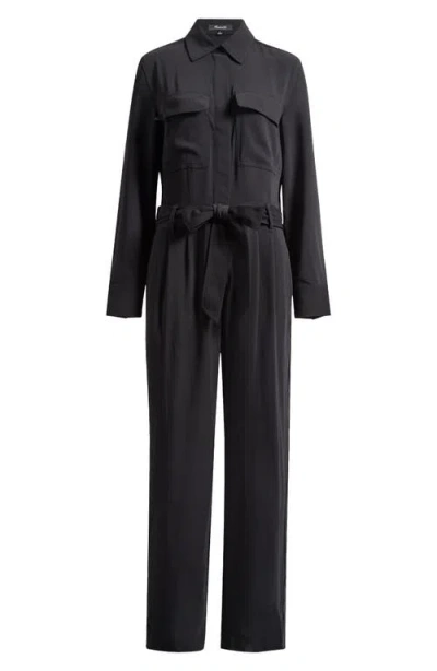 Madewell Tie Waist Straight Leg Jumpsuit In True Black