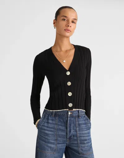 Madewell Tipped Ribbed V-neck Cardigan In Black