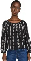 Madewell Embroidered Puff Sleeve A-line Top In True Black