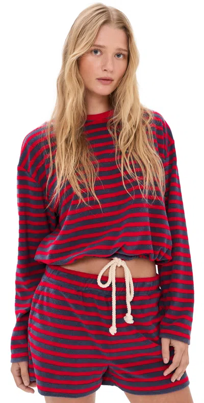 Madewell Towel Terry Tie Waist Top Towel Terry Stripe In Red