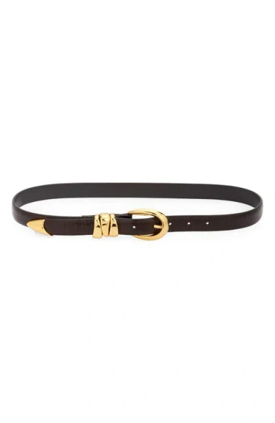 Madewell Triple Keeper Croc Embossed Leather Belt In Chocolate Raisin