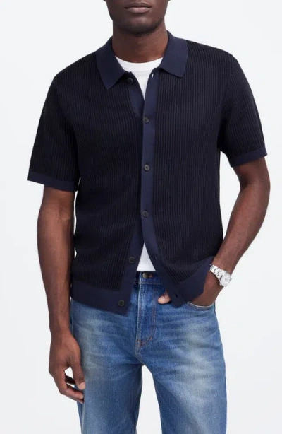 Madewell Tuck Stitch Short Sleeve Button-up Shirt In Ink