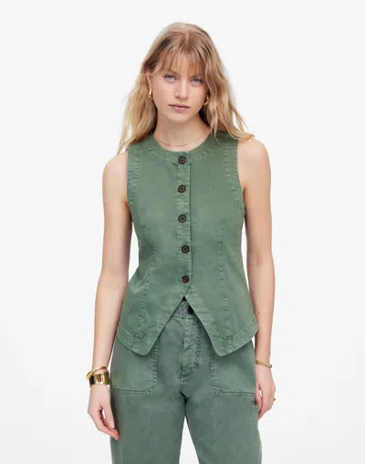 Madewell Twill Crewneck Vest In Green