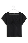 Madewell Twist Front Seamed Cotton Top In True Black