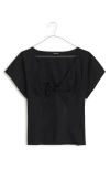Madewell Twist Front Seamed Cotton Top In True Black