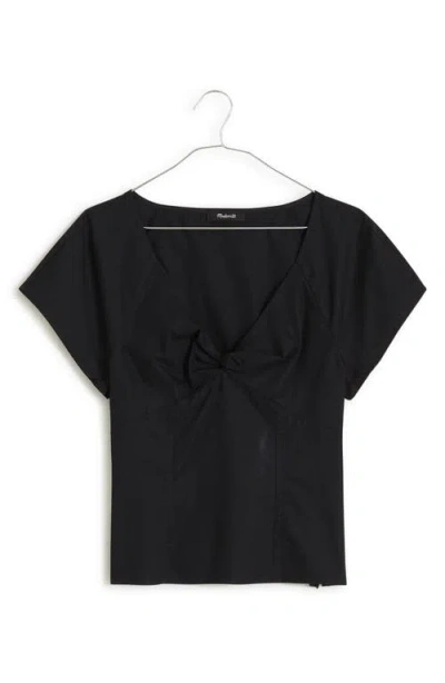Madewell Twist Front Seamed Cotton Top In True Black