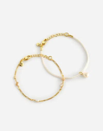 Madewell Two-pack Freshwater Pearl Figaro Bracelet Set In Pale Gold