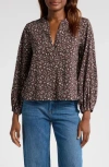 Madewell V-neck Long Sleeve Cotton Blend Top In Dark Carob