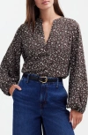 Madewell V-neck Long Sleeve Cotton Blend Top In Dark Carob