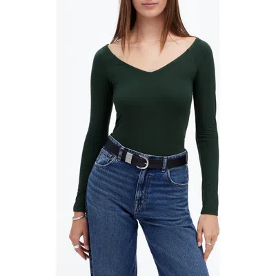 Madewell V-neck Long Sleeve Jersey Top In Luxury Forest