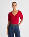 Madewell V-neck Puff-sleeve Sweater Tee In Red