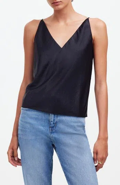 Madewell V-neck Satin Camisole Top In True Black