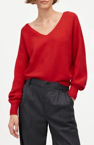 Madewell V-neck Wedge Sweater In Bright Cherry