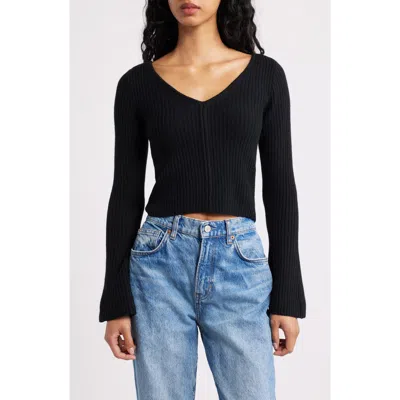 Madewell V-neck Wool Rib Sweater Top In Black
