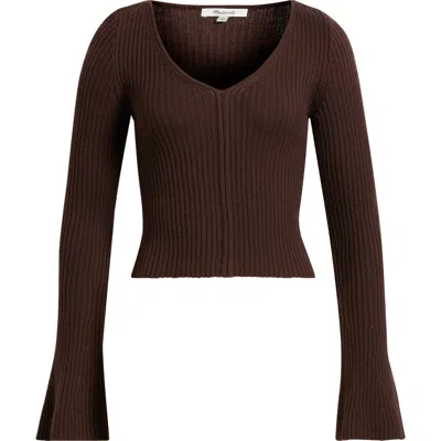 Madewell V-neck Wool Rib Sweater Top In Brown