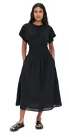 Madewell Stripe Smocked Waist Seersucker Dress In True Black