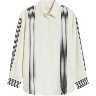 Madewell Vertical Stripe Linen Blend Button-up Shirt In Multi