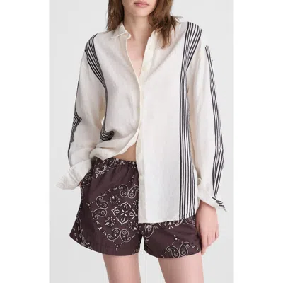 Madewell Vertical Stripe Linen Blend Button-up Shirt In White