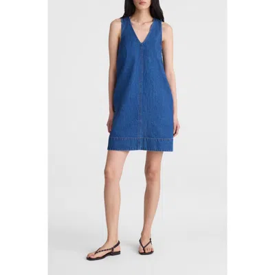 Madewell Denim V-neck Sleeveless Mini Dress In Blue