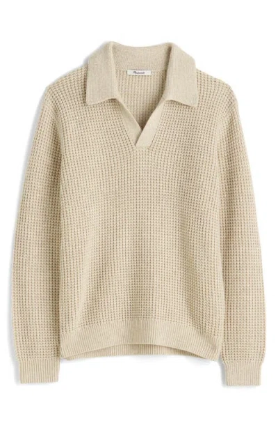 Madewell Cotton Shaker Stitch Johnny-collar Sweater Polo In Pale Fatigue