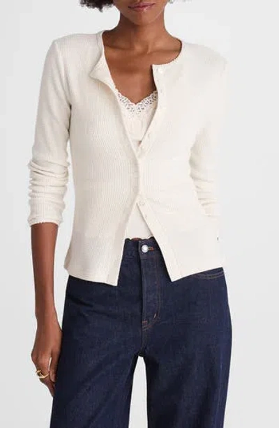 Madewell Waffle-knit Cutaway Crewneck Cardigan In White