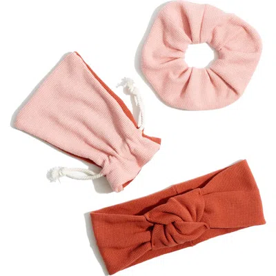 Madewell Waffle Knit Home Spa Hair Head Wrap & Scrunchie Set In Pink
