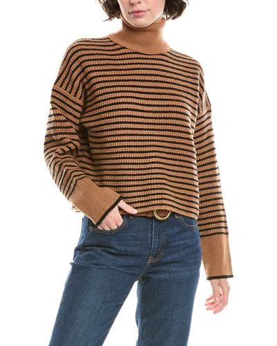 Madewell Waffle Stripe Turtleneck Wool Sweater In Brown