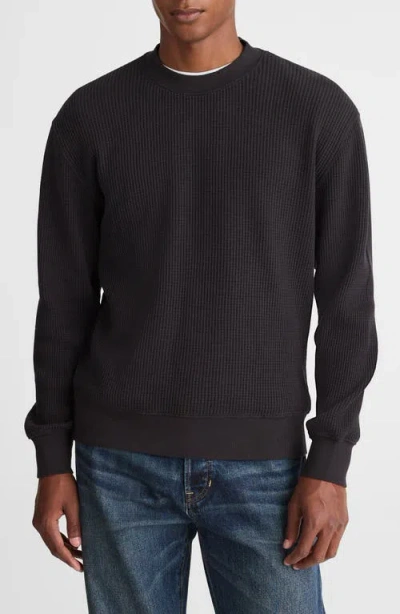 Madewell Waffle Knit Crewneck Sweatshirt In Black