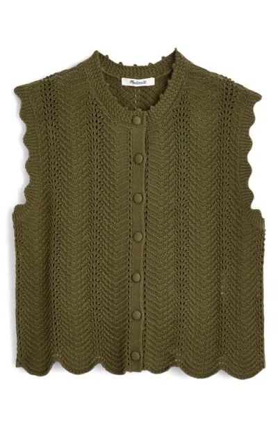 Madewell Wavy-knit Button-front Shell Top In Green