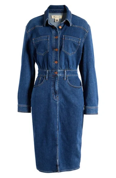 Madewell Western Long Sleeve Denim Shirtdress In Laselle Wash
