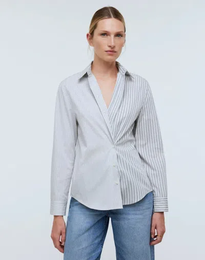 Madewell With-a-twist Shirt Women's Small White Striped Signature Poplin Jdm389 (white,regular,s)