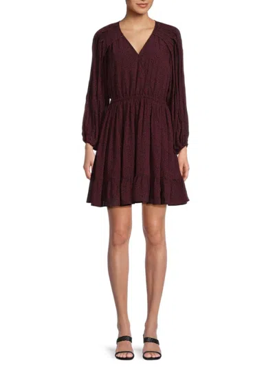 Madewell Women's Long Sleeve Floral Peasant Dress In Cabernet