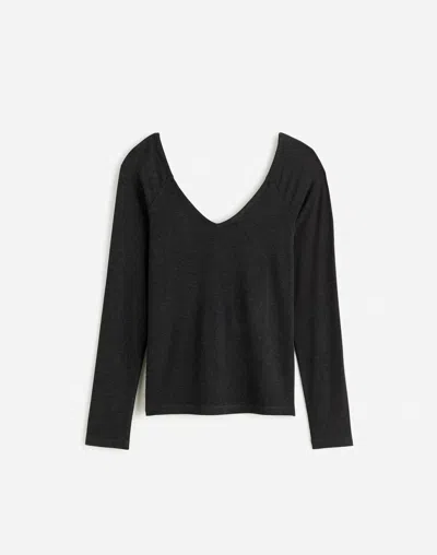Madewell Women's  Blouse Top Jet Black Jersey Knit Double V-neck Gbo995
