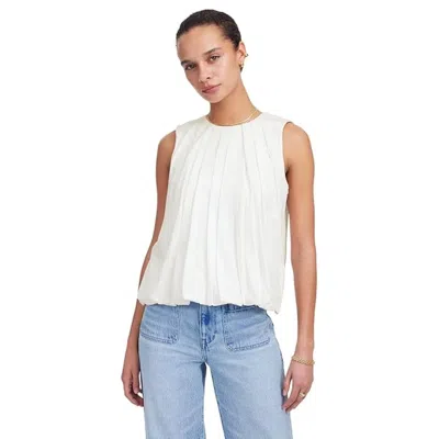 Madewell Women's  Bubble Top White Crew Neck Sleeveless Blouse Red1265