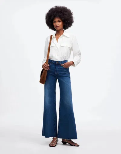 Madewell Women's  Jeans Pelion Wash Denim Raw Hem Flared Leg Cropped Red1268 In Blue