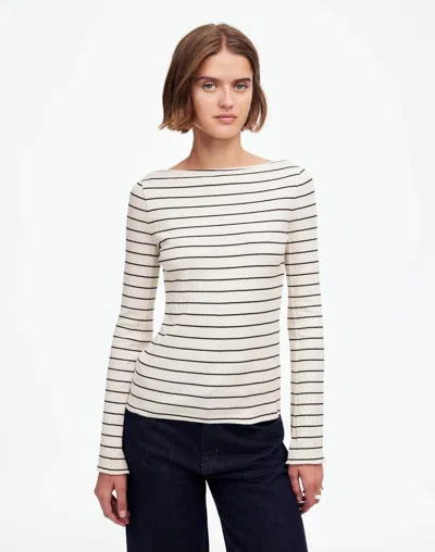 Madewell Women's  Nt681 Top Winter White Striped Ribbed Boat Neck Classic Red240 In Gold