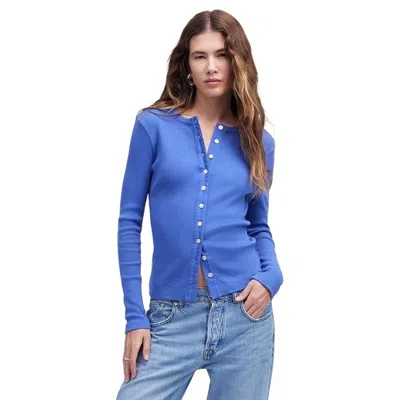 Madewell Women's  Nu847 Cardigan Delphinium Blue Ribbed Long Sleeve Red1344