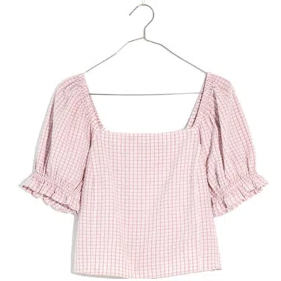 Madewell Women's  Seersucker Hopewell Top Provence Grape Puff Sleeve Crop Red37 In Pink